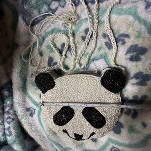 Charming Panda Beaded Crossbody Bag - Black and White